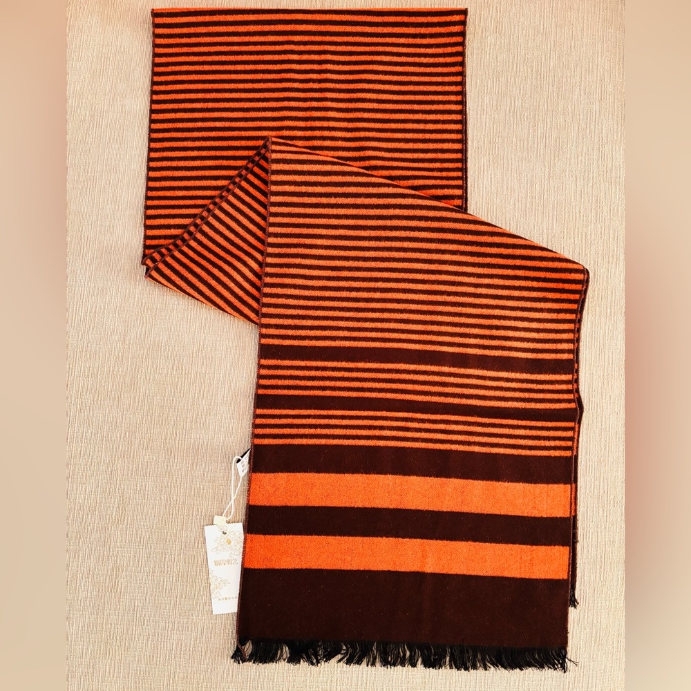 NWT 100% Silk Stripe Pattern orange and dark brown long scarf